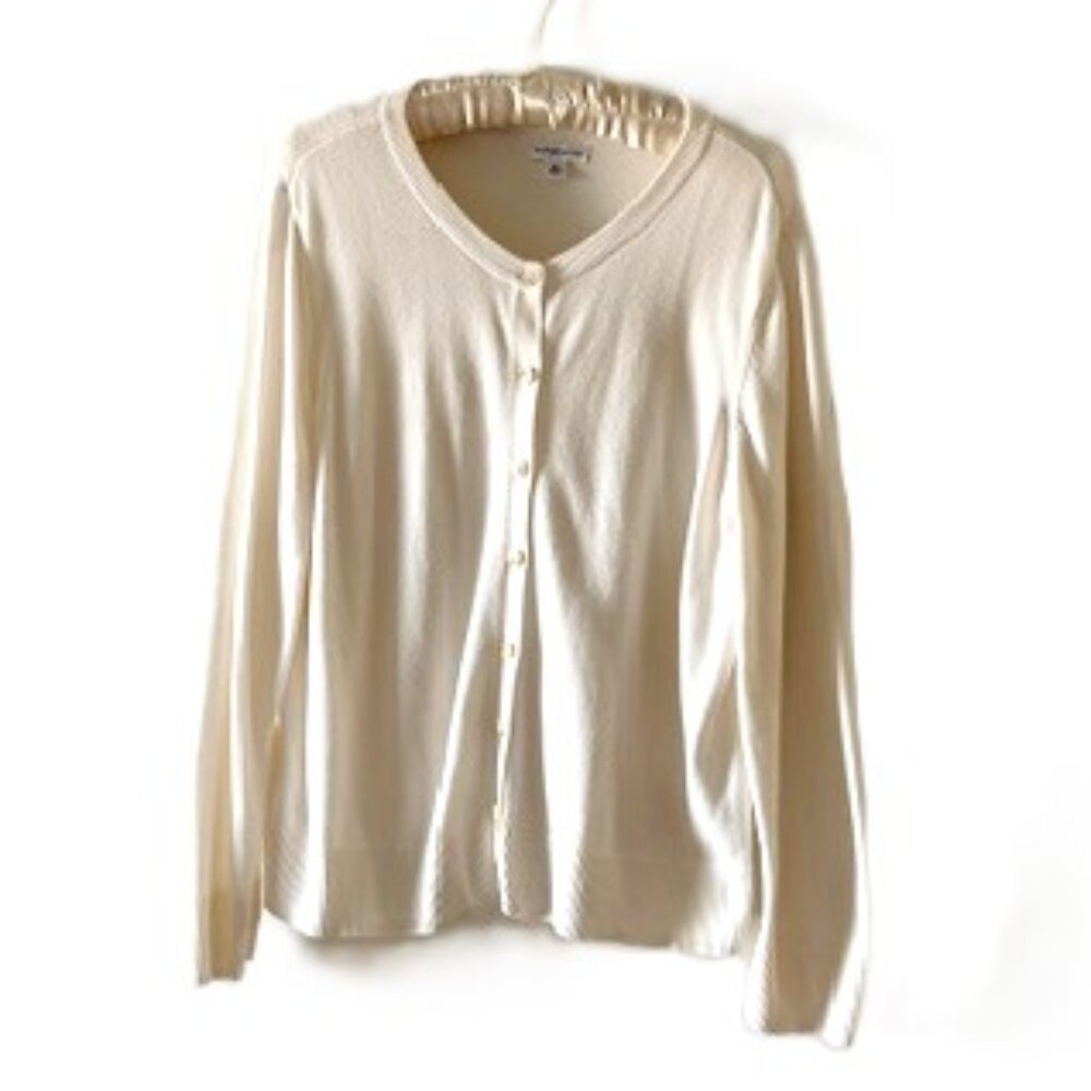 Croft & Barrow Cream Button-Down Cardigan Knit Sweater